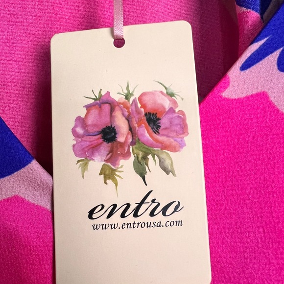 Entro Pink Bold Print Artsy Valentines Love Floral Balloon SL V Neck Blouse Sz S - Picture 3 of 13